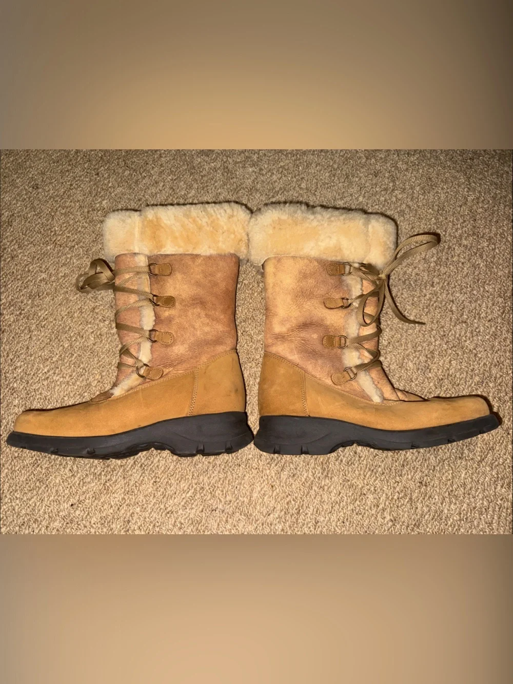 La CANADIENNE Suede Shearling Lace-Up Winter Boots Faux Fur Cuffs